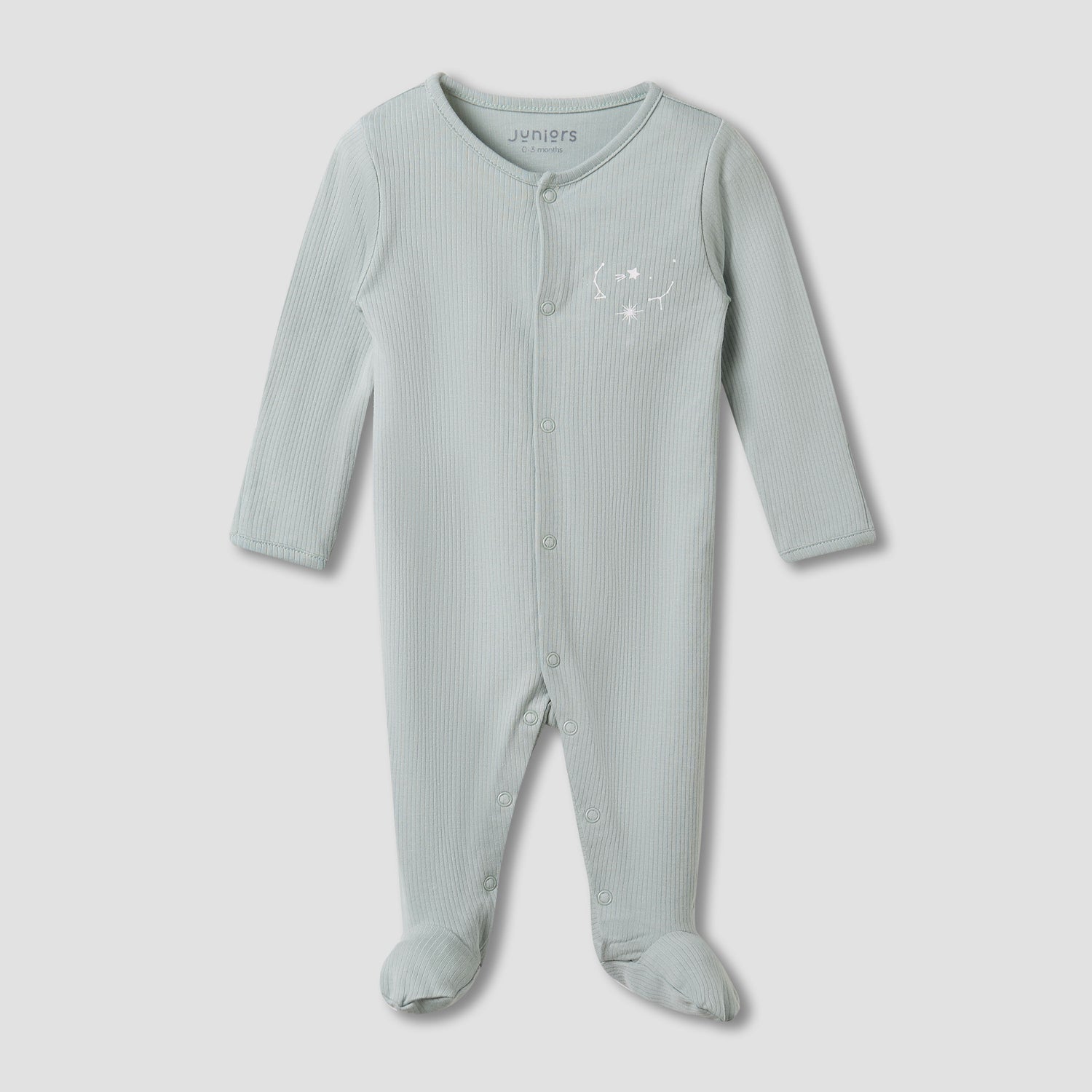 Juniors Round Neck Sleepsuit with Snap Button Closure - Long Sleeves - Set of 2