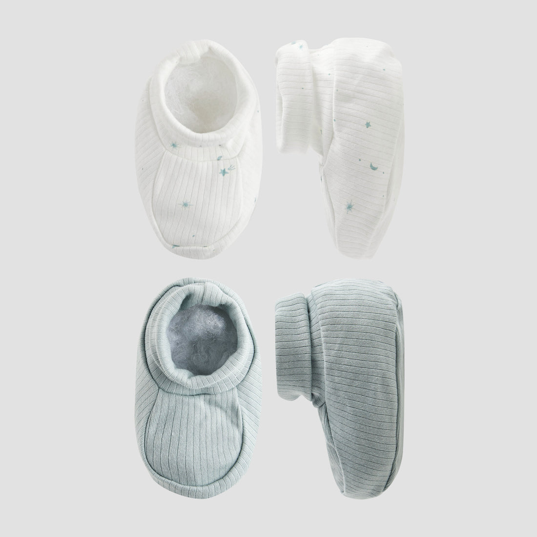 Juniors Boys Booties with Ribbed Texture - Soft Fabric - Set of 2 - Blue / 0-6 mths