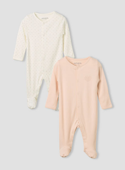 Juniors Round Neck Sleepsuit with Snap Button Closure - Long Sleeves - Set of 2-baby-girls-clothing-nightwear-sleepsuits-image-1