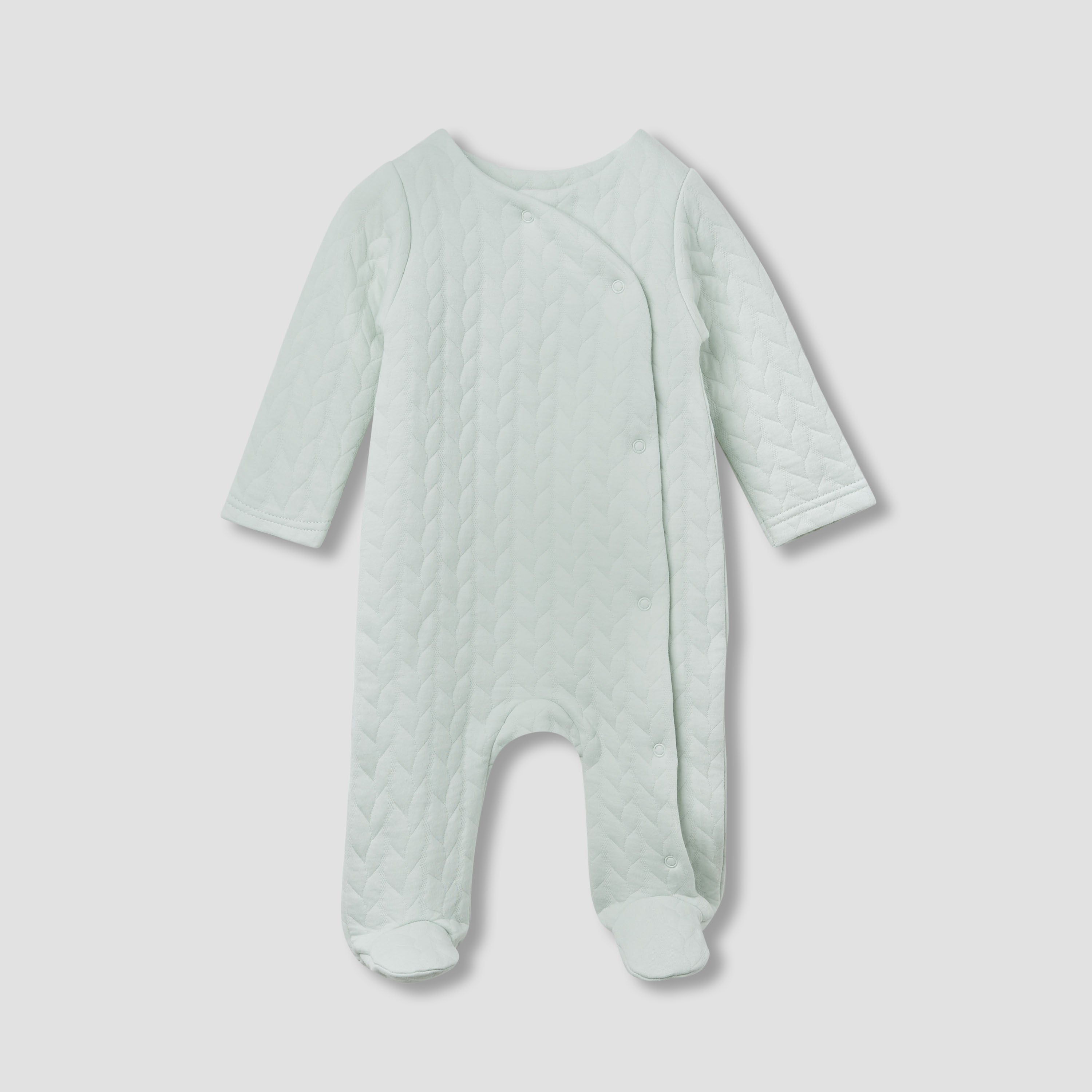 Juniors Jacquard Textured Sleepsuit with Long Sleeves - Green / 9-12 mths