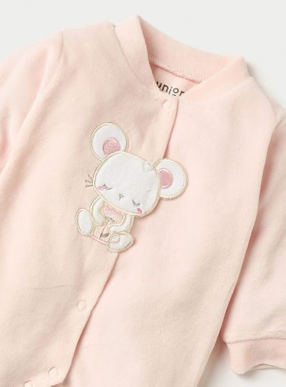 Juniors Mouse Applique Closed Feet Velour Sleepsuit with Button Closure-baby-girls-clothing-nightwear-sleepsuits-image-2
