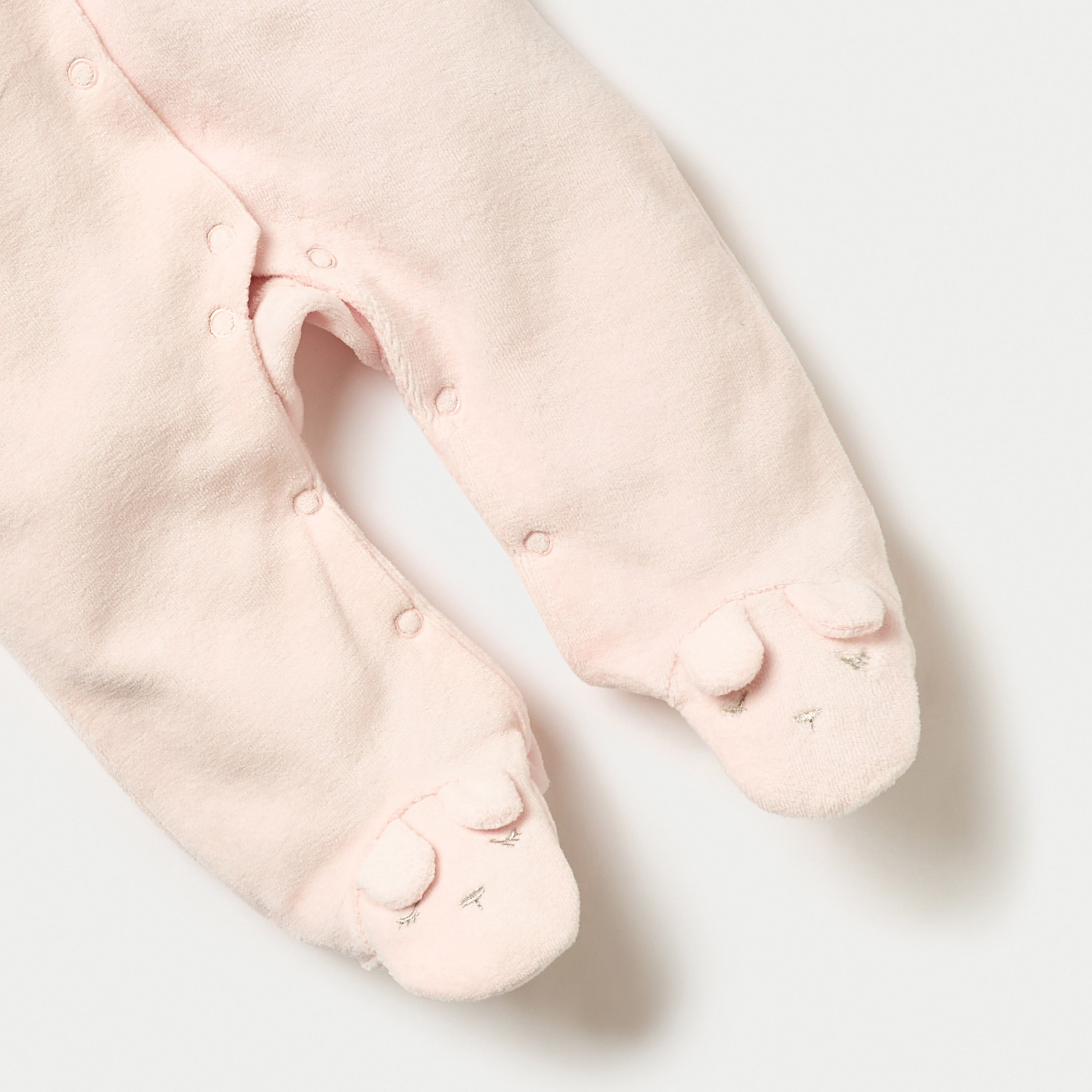 Juniors Mouse Applique Closed Feet Velour Sleepsuit with Button Closure