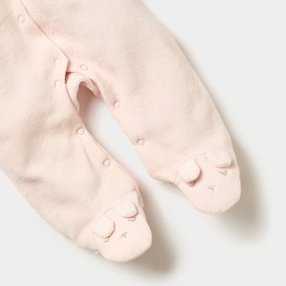 Juniors Mouse Applique Closed Feet Velour Sleepsuit with Button Closure