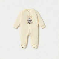 Juniors Bear Applique Velour Closed Feet Sleepsuit with Snap Button Closure-undefined-image-1