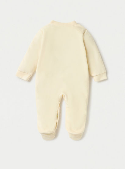 Juniors Bear Applique Velour Closed Feet Sleepsuit with Snap Button Closure-baby-boys-clothing-nightwear-sleepsuits-image-2