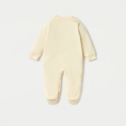 Juniors Bear Applique Velour Closed Feet Sleepsuit with Snap Button Closure