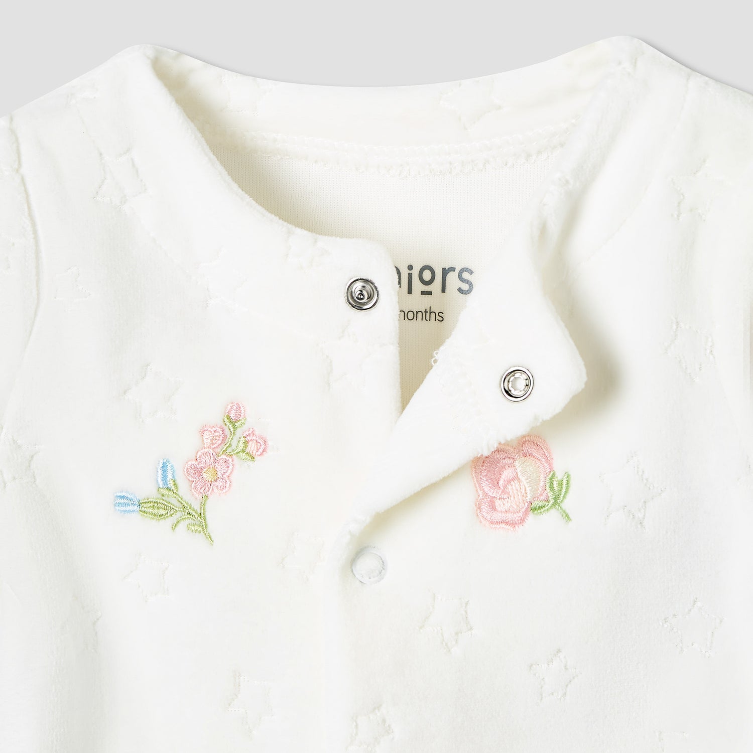 Juniors Crew Neck Sleepsuit with Floral Embroidery - Cotton Blend - Long Sleeves