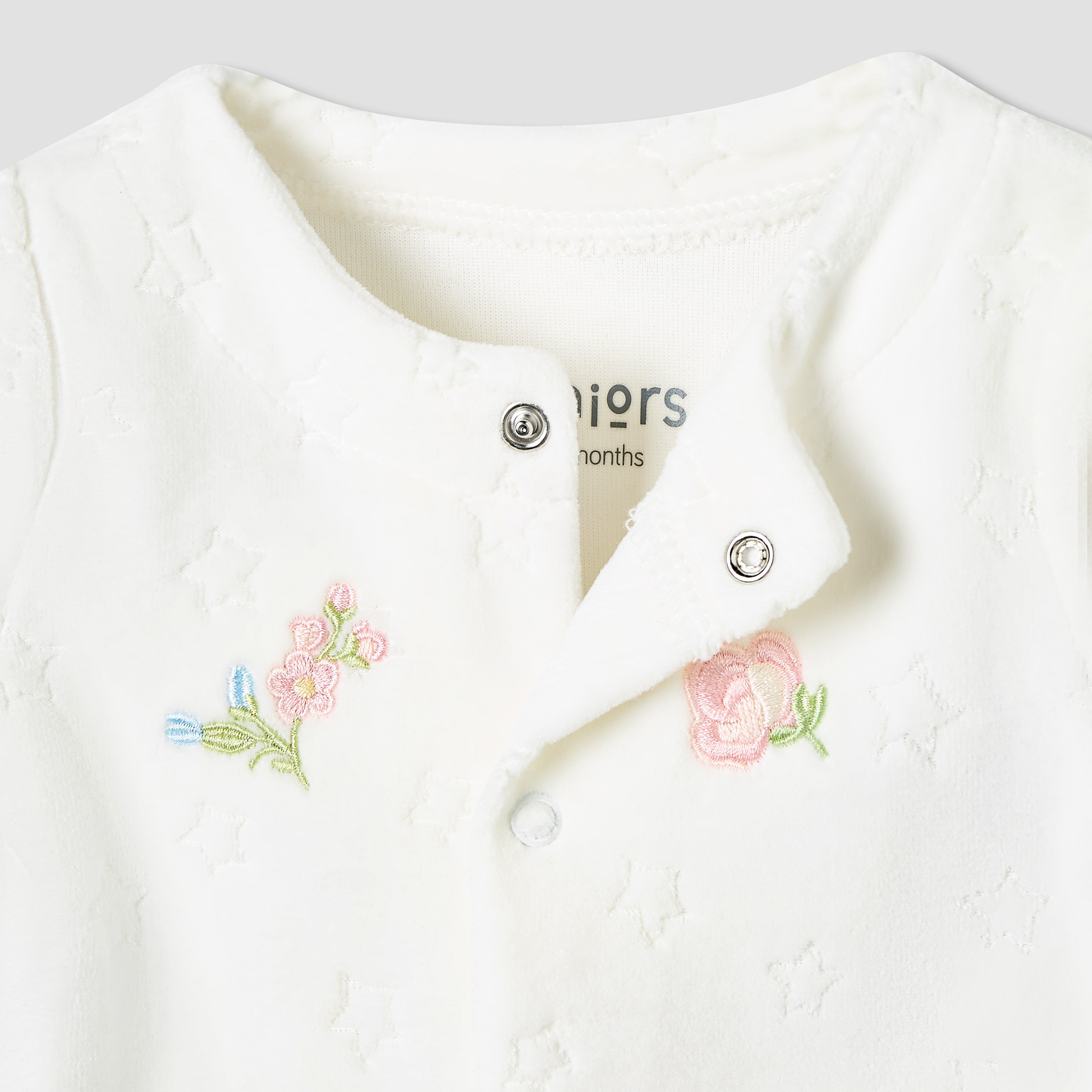 Juniors Crew Neck Sleepsuit with Floral Embroidery - Cotton Blend - Long Sleeves