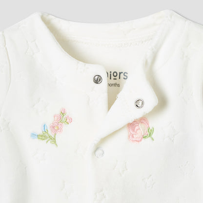 Juniors Crew Neck Sleepsuit with Floral Embroidery - Cotton Blend - Long Sleeves