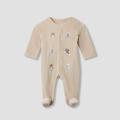 Juniors Crew Neck Sleepsuit with Animal Embroidery - Cotton Blend - Long Sleeves