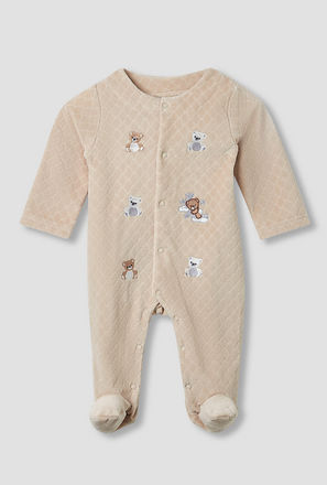 Juniors Crew Neck Sleepsuit with Animal Embroidery - Cotton Blend - Long Sleeves