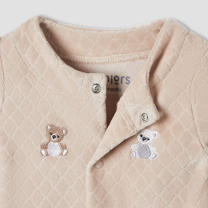 Juniors Crew Neck Sleepsuit with Animal Embroidery - Cotton Blend - Long Sleeves