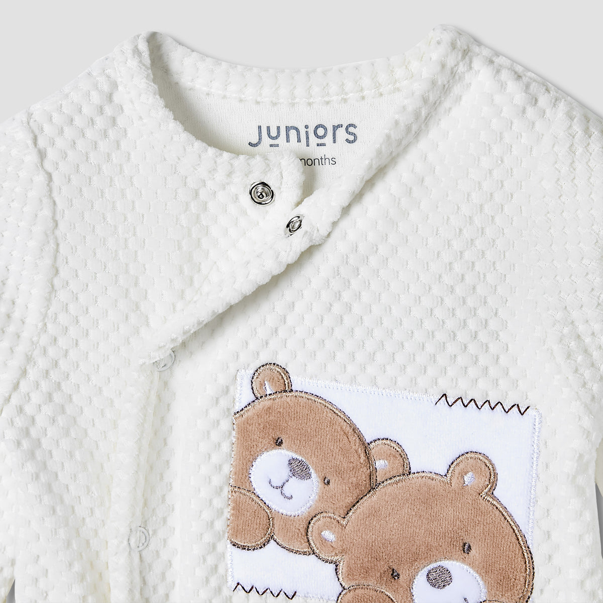 Juniors Crew Neck Sleepsuit with Bear Applique - Cotton Blend - Long Sleeves
