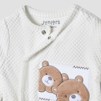 Juniors Crew Neck Sleepsuit with Bear Applique - Cotton Blend - Long Sleeves