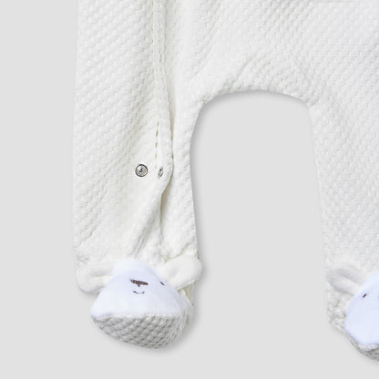 Juniors Crew Neck Sleepsuit with Bear Applique - Cotton Blend - Long Sleeves