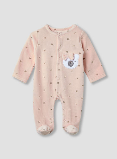 Juniors Crew Neck Sleepsuit with Bow Print- Cotton Blend - Long Sleeves-baby-girls-clothing-nightwear-sleepsuits-image-1