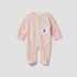 Juniors Crew Neck Sleepsuit with Bow Print- Cotton Blend - Long Sleeves - Pink / 9-12 mths
