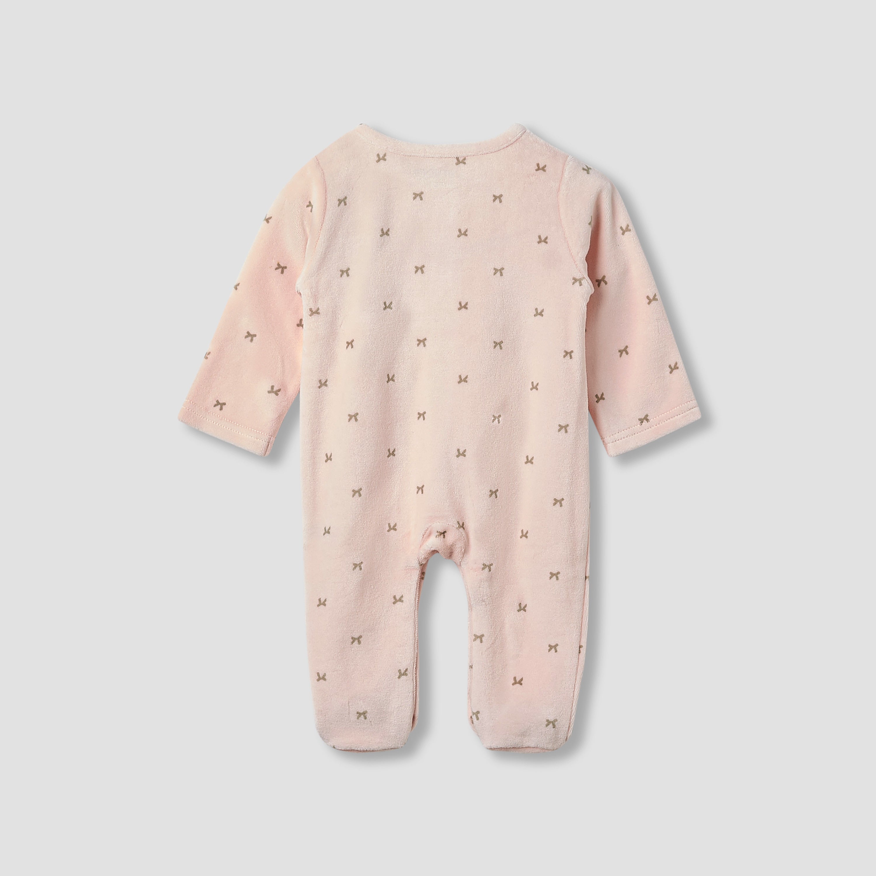 Juniors Crew Neck Sleepsuit with Bow Print- Cotton Blend - Long Sleeves