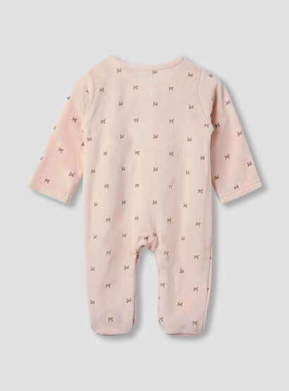 Juniors Crew Neck Sleepsuit with Bow Print- Cotton Blend - Long Sleeves-baby-girls-clothing-nightwear-sleepsuits-image-2