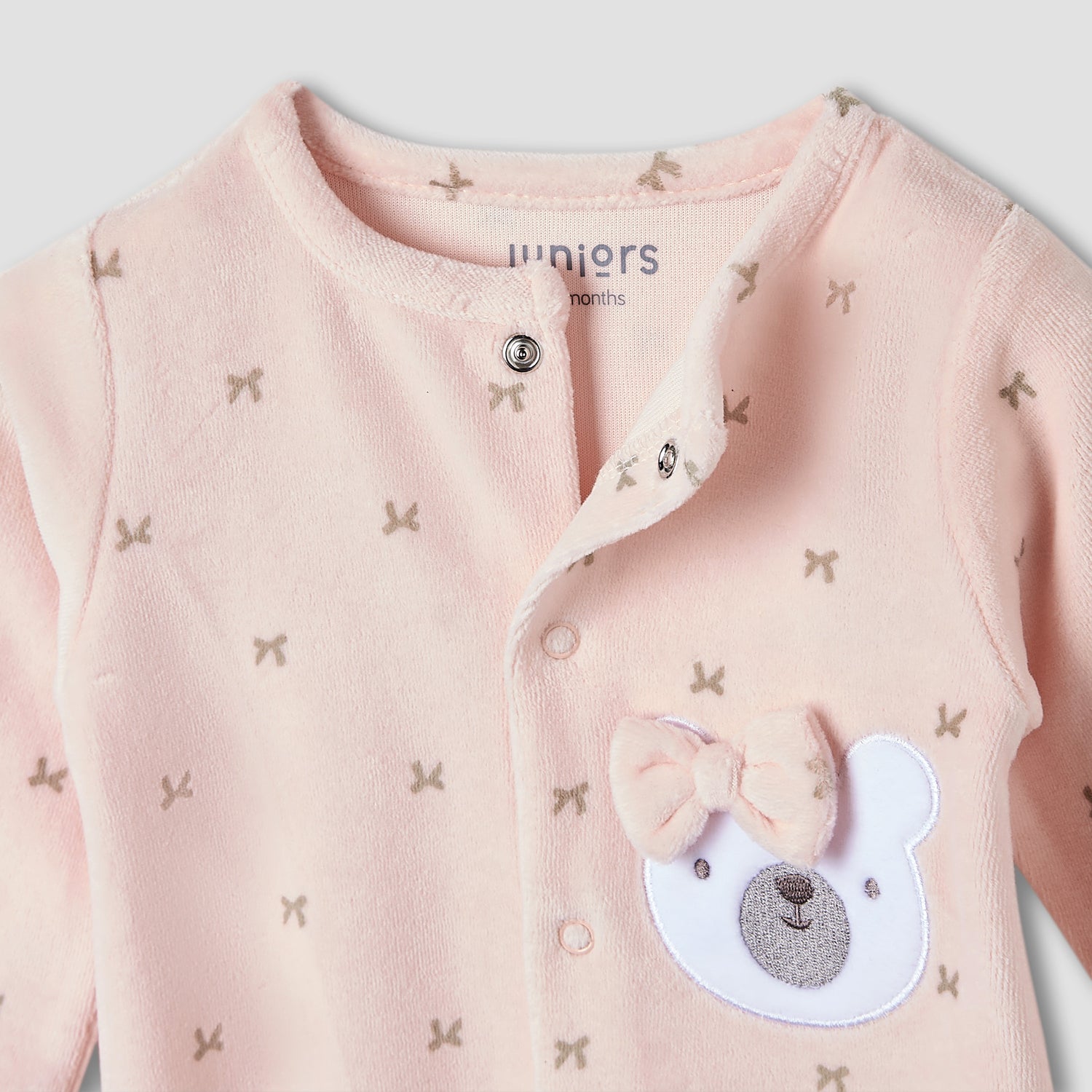 Juniors Crew Neck Sleepsuit with Bow Print- Cotton Blend - Long Sleeves
