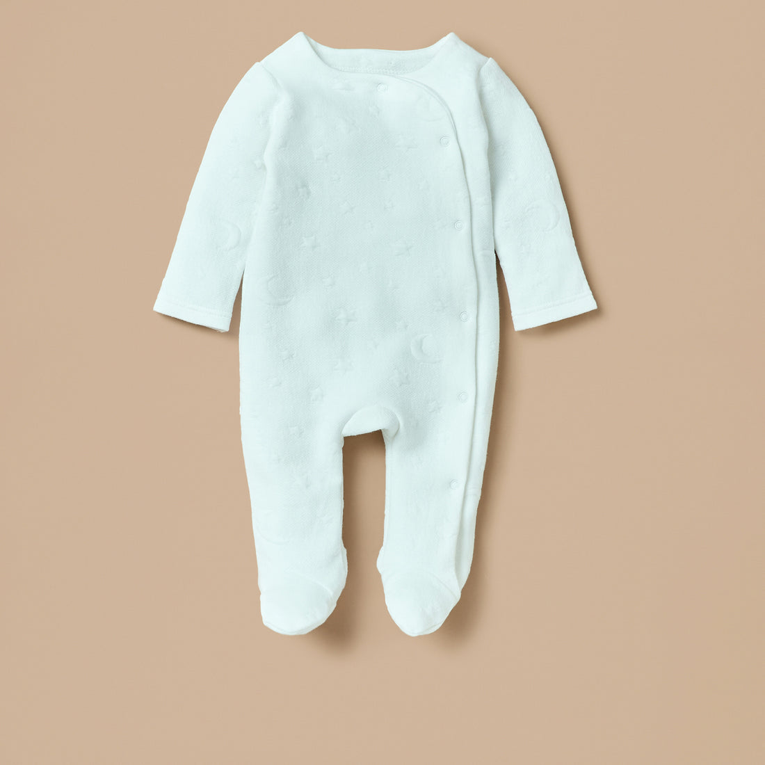 Giggles Jacquard Padded Closed Feet Sleepsuit with Button Closure - White / 9-12 mths
