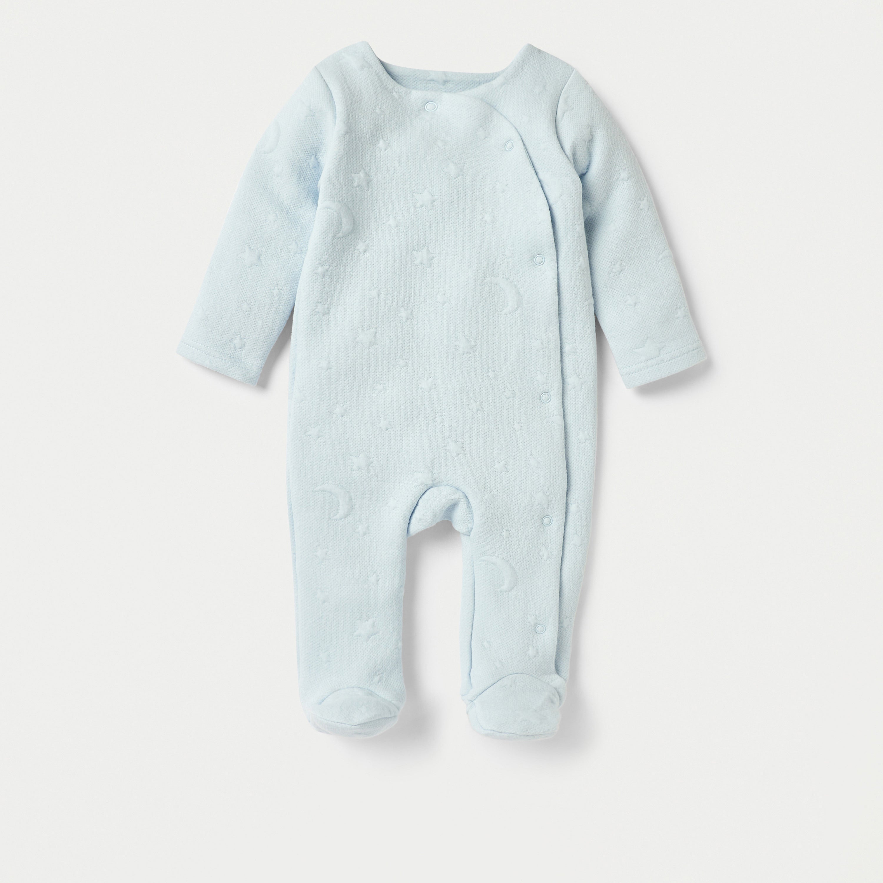 Giggles Jacquard Textured Padded Closed Feet Sleepsuit with Long Sleeves - Blue / 9-12 mths