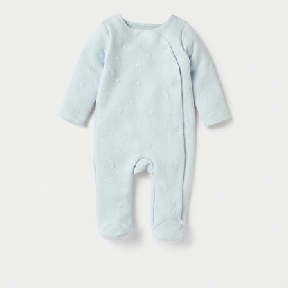 Giggles Jacquard Textured Padded Closed Feet Sleepsuit with Long Sleeves - Blue / 9-12 mths