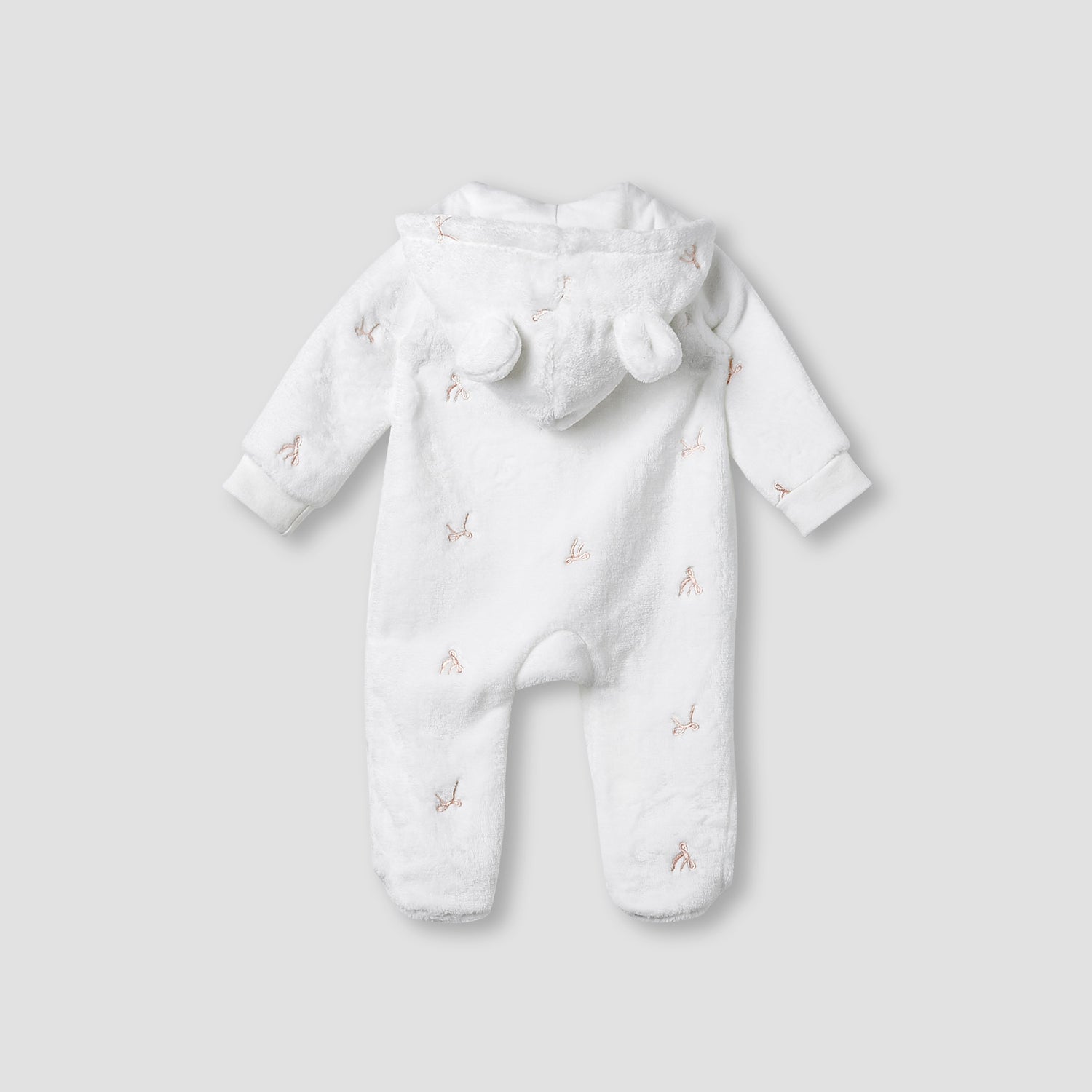 Juniors Hooded Sleepsuit with Bow Embroidery - Polyester - Long Sleeves
