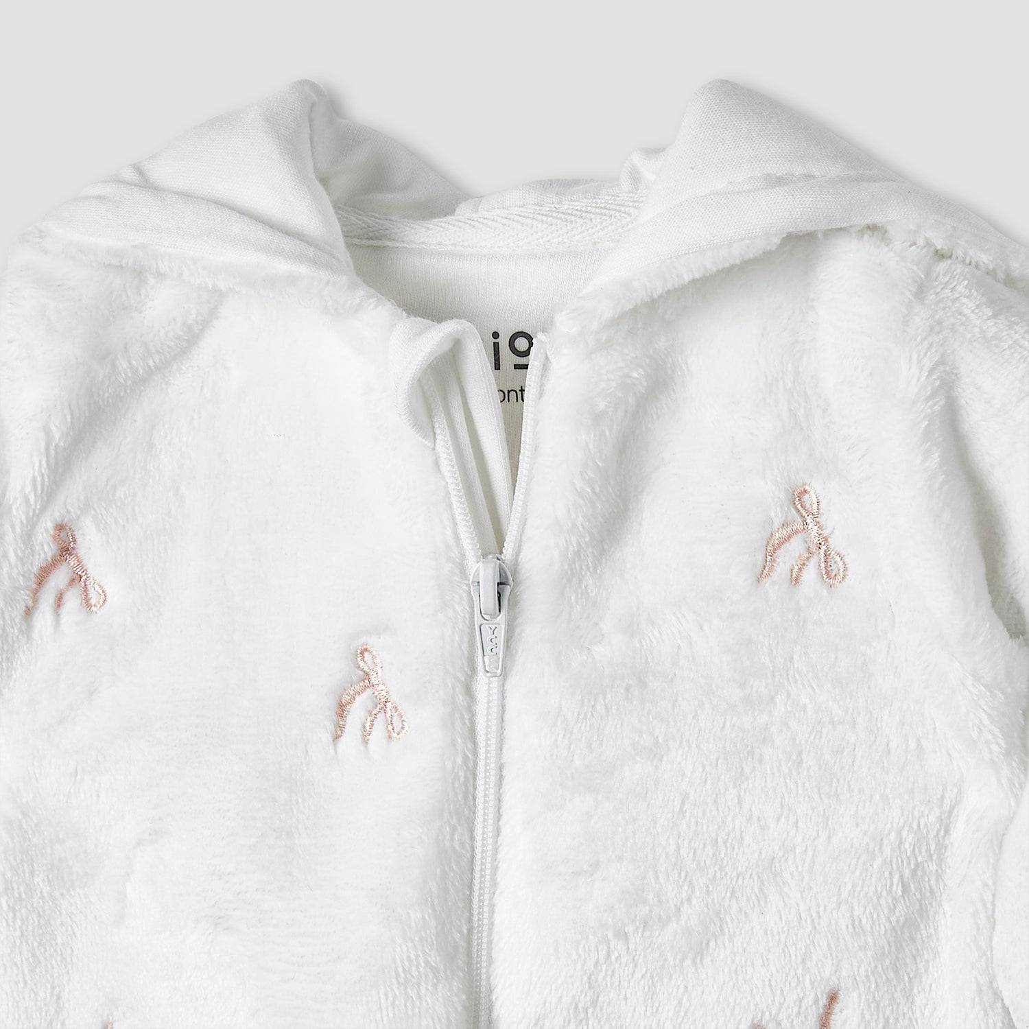 Juniors Hooded Sleepsuit with Bow Embroidery - Polyester - Long Sleeves
