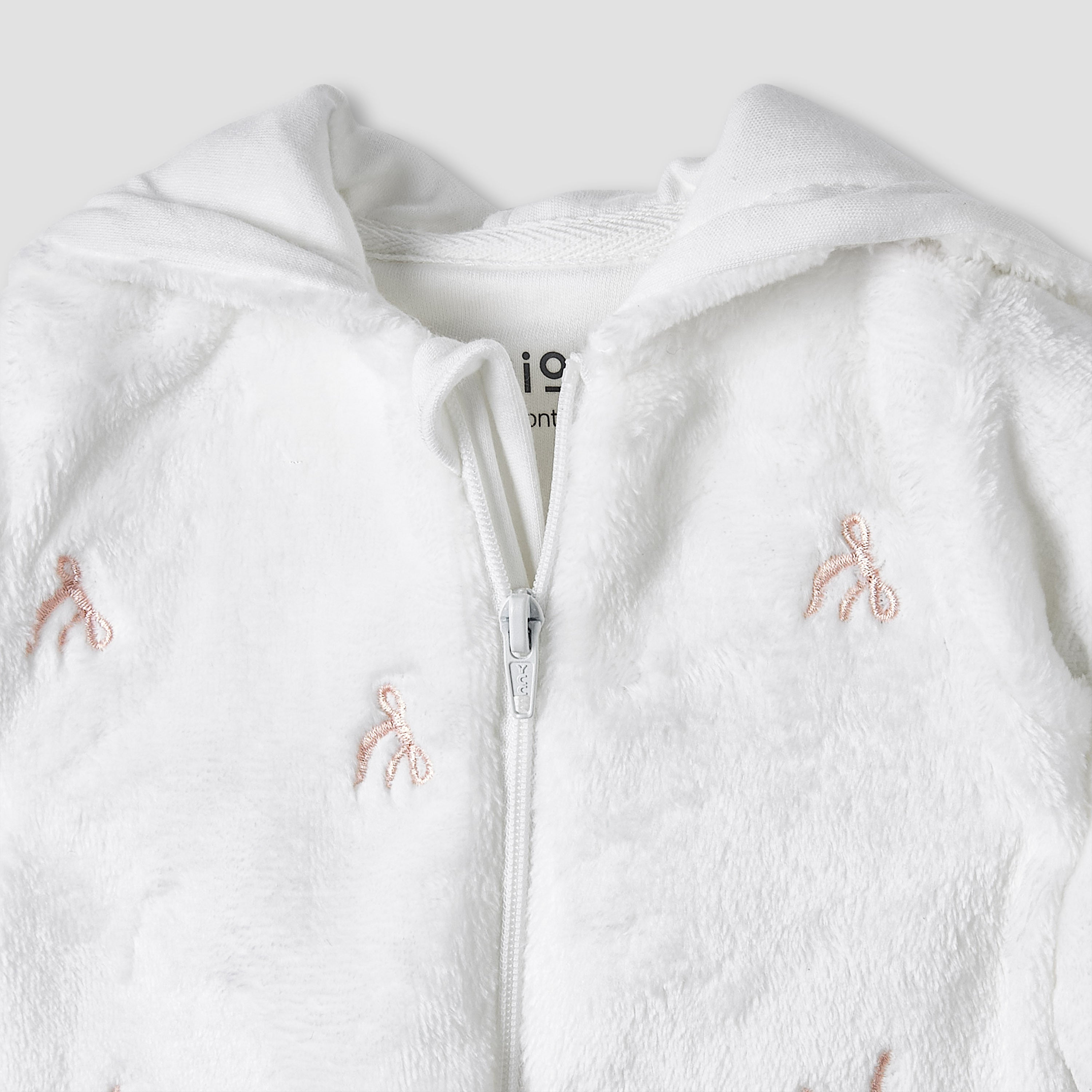 Juniors Hooded Sleepsuit with Bow Embroidery - Polyester - Long Sleeves