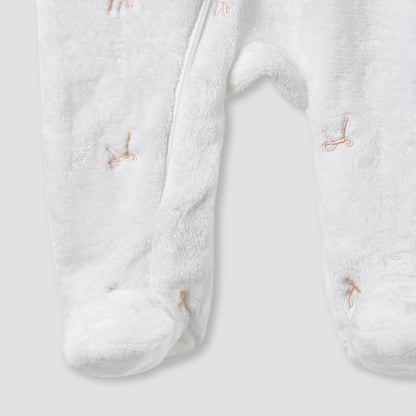 Juniors Hooded Sleepsuit with Bow Embroidery - Polyester - Long Sleeves