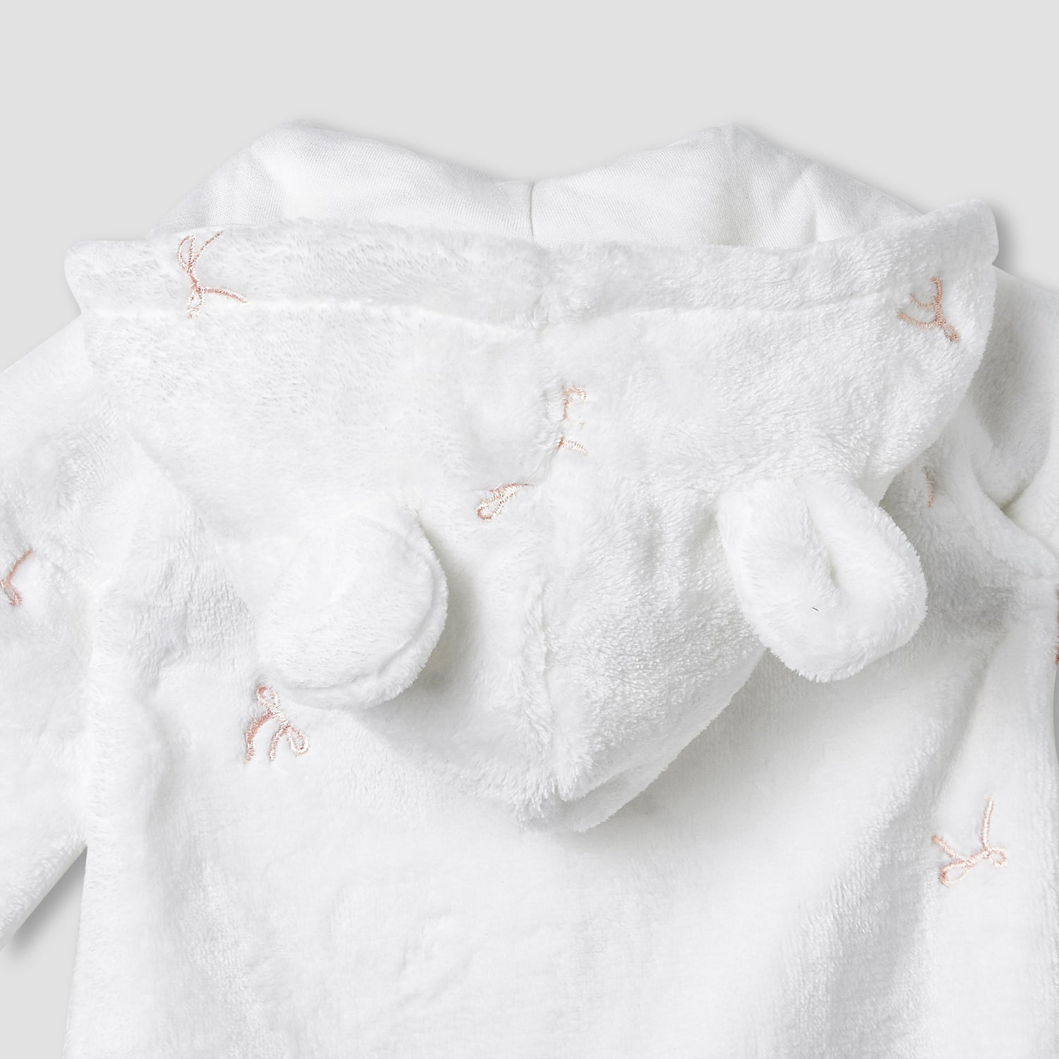 Juniors Hooded Sleepsuit with Bow Embroidery - Polyester - Long Sleeves
