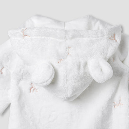 Juniors Hooded Sleepsuit with Bow Embroidery - Polyester - Long Sleeves