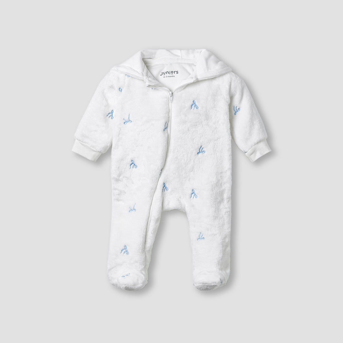 Juniors Hooded Sleepsuit with Bow Embroidery - Polyester - Long Sleeves