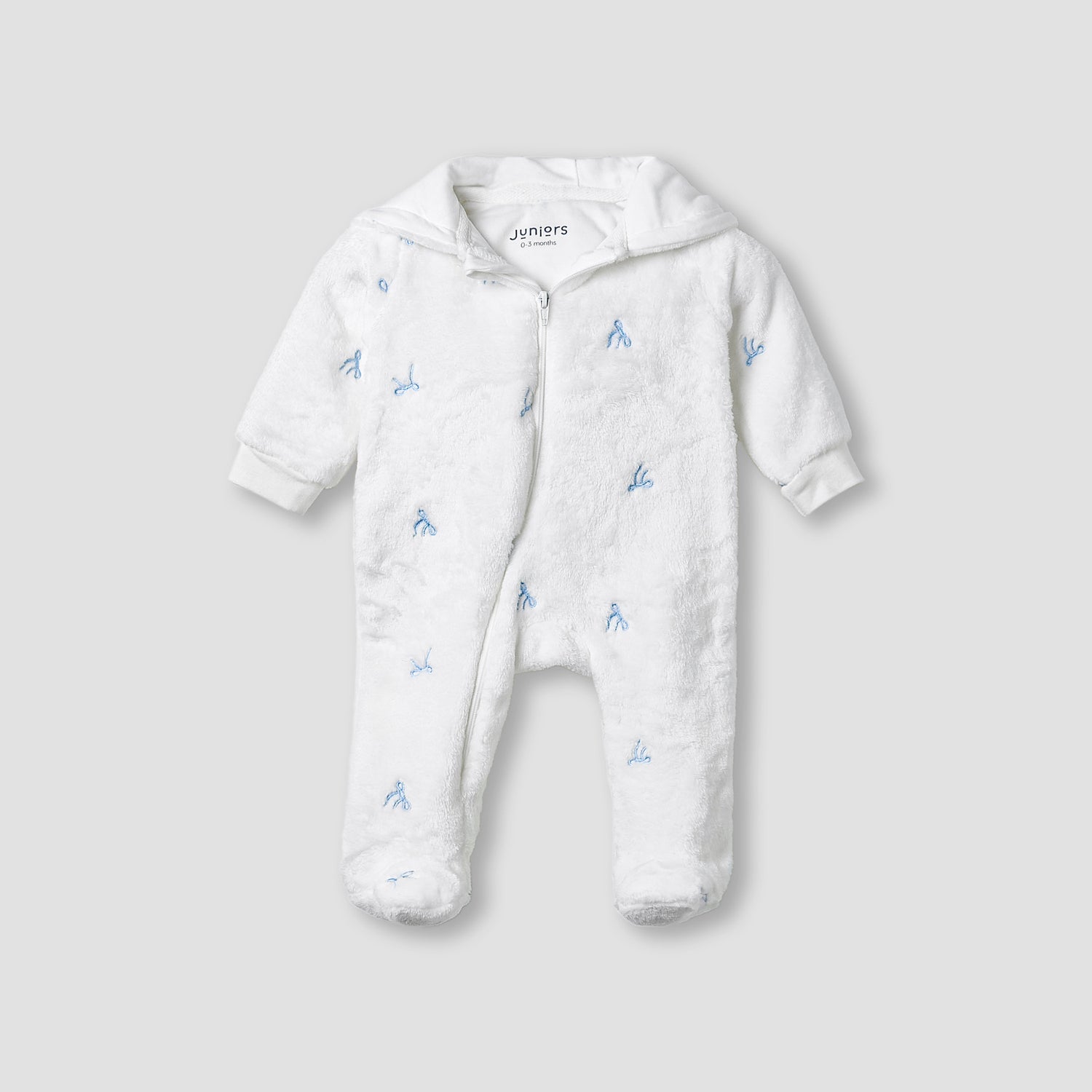 Juniors Hooded Sleepsuit with Bow Embroidery - Polyester - Long Sleeves