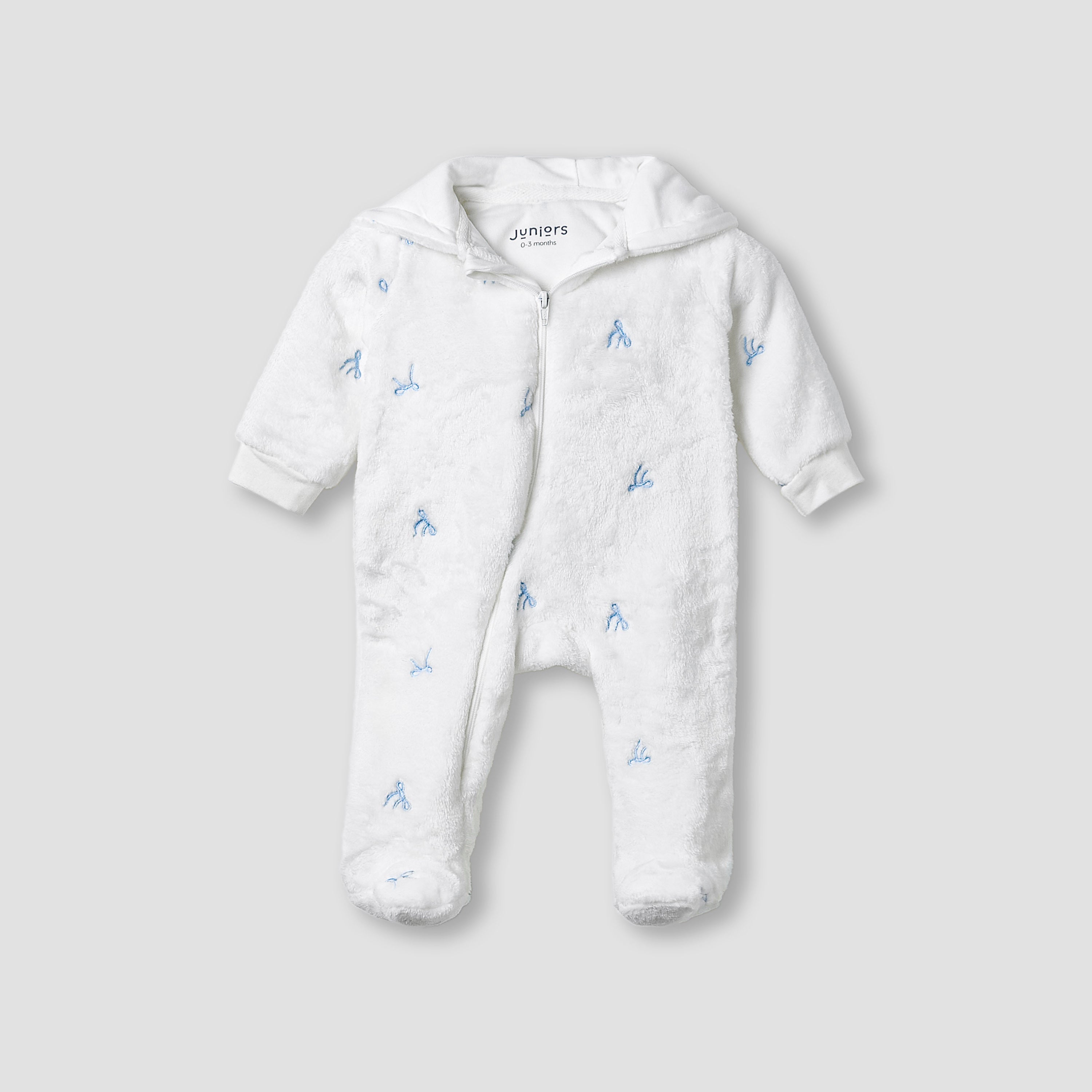 Juniors Hooded Sleepsuit with Bow Embroidery - Polyester - Long Sleeves