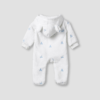 Juniors Hooded Sleepsuit with Bow Embroidery - Polyester - Long Sleeves