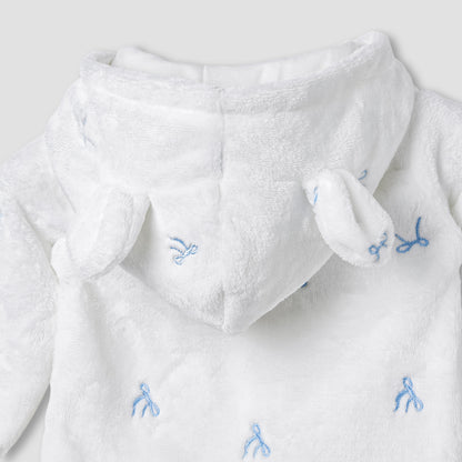 Juniors Hooded Sleepsuit with Bow Embroidery - Polyester - Long Sleeves
