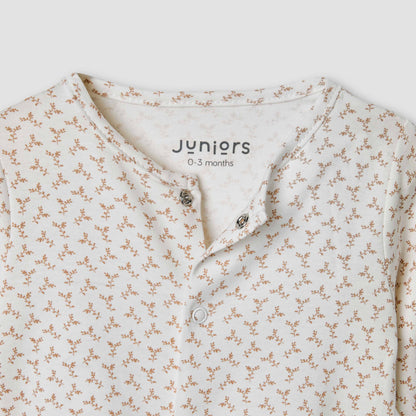 Giggles Leaf Print Sleepsuit with Long Sleeves