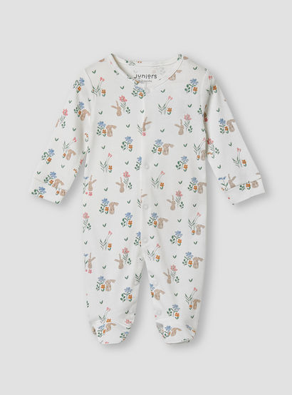 Juniors Bunny Print Sleepsuit with Long Sleeves-baby-girls-clothing-nightwear-sleepsuits-image-1