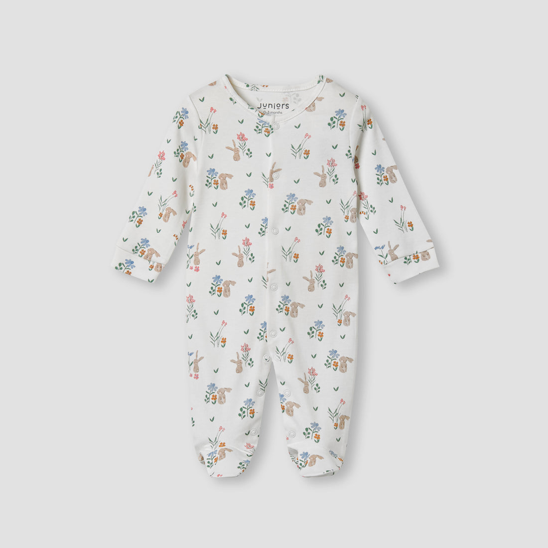Juniors Bunny Print Sleepsuit with Long Sleeves - White / 12-18 mths
