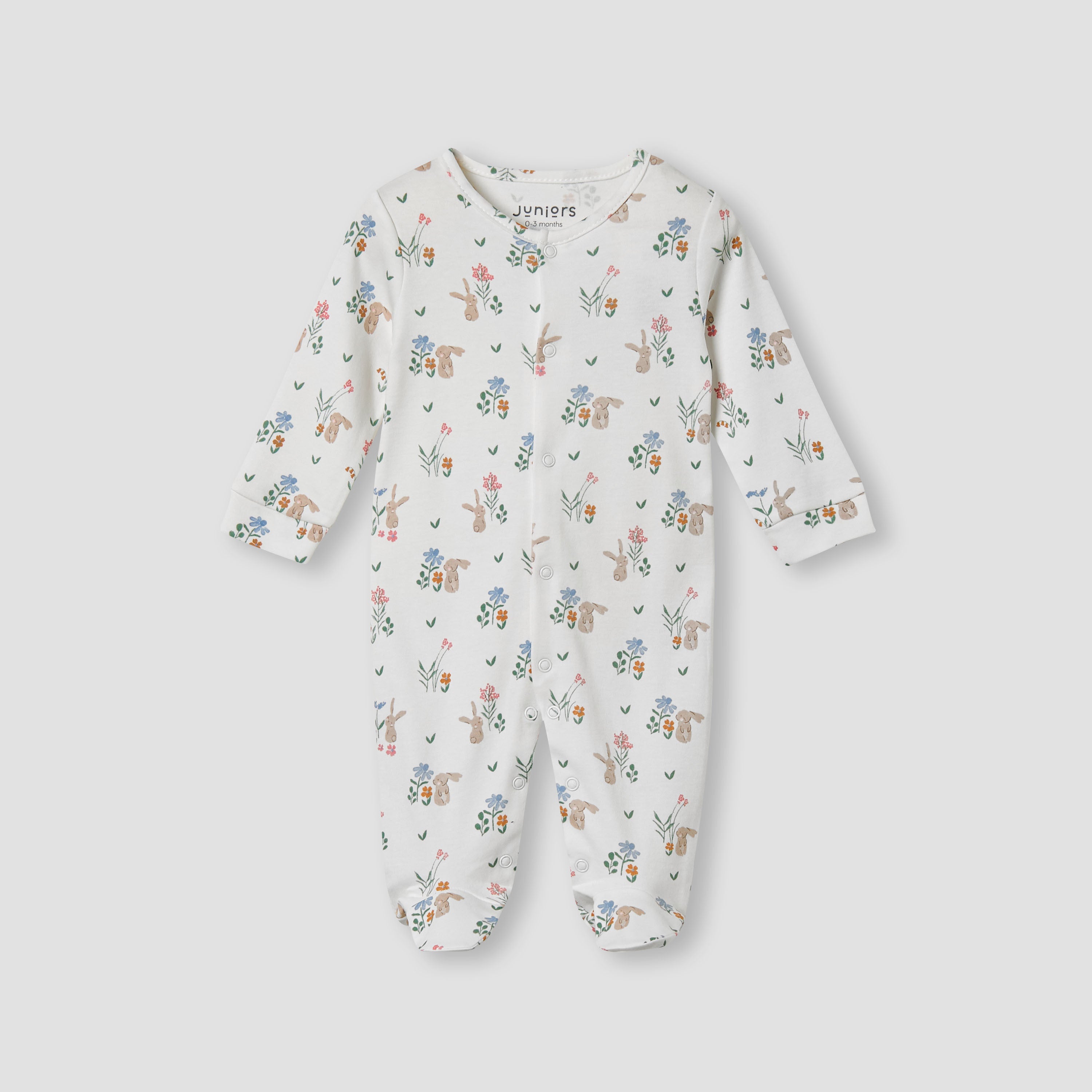 Juniors Bunny Print Sleepsuit with Long Sleeves - White / 12-18 mths