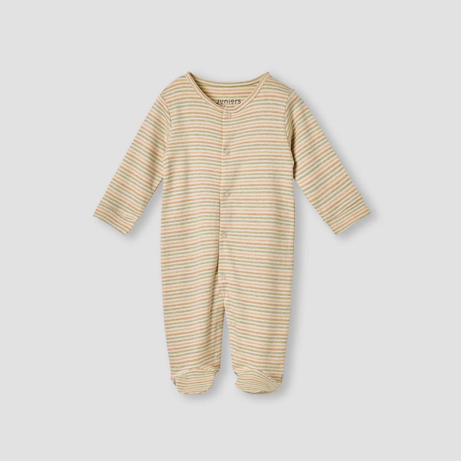 Juniors Striped Closed Feet Sleepsuit with Long Sleeves - Brown / 12-18 mths