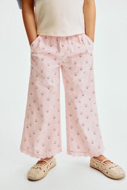 Lace-trimmed seersucker trousers