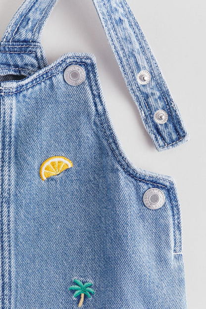 Embroidery-detail denim dungaree dress Image 2 of 2