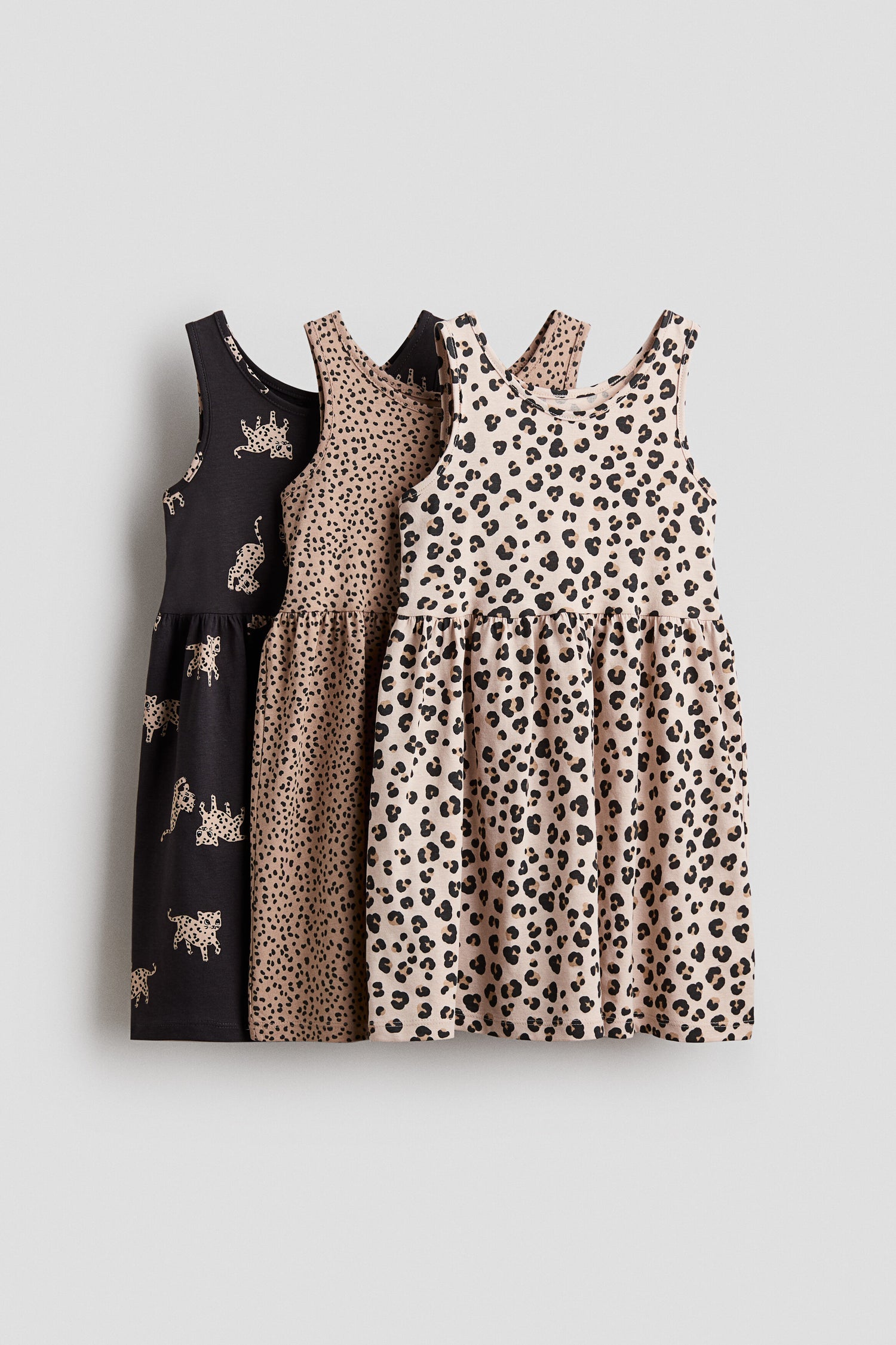3-pack printed cotton dresses - Beige Leopard Print 0 / 2-4 Years