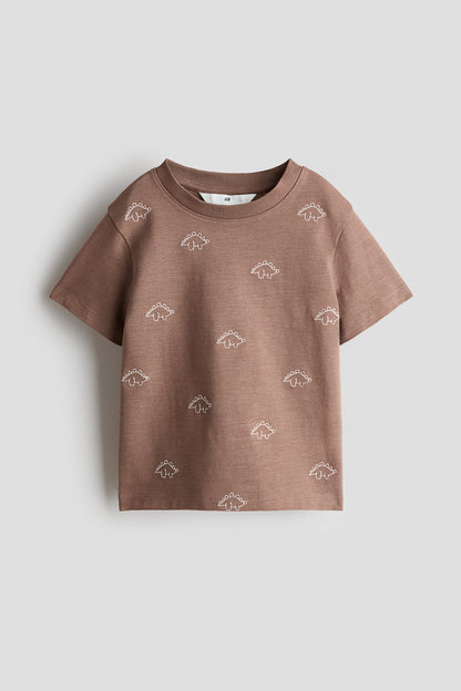 Cotton T-shirt - Brown Marl Dinosaurs / 1.5-2 Years