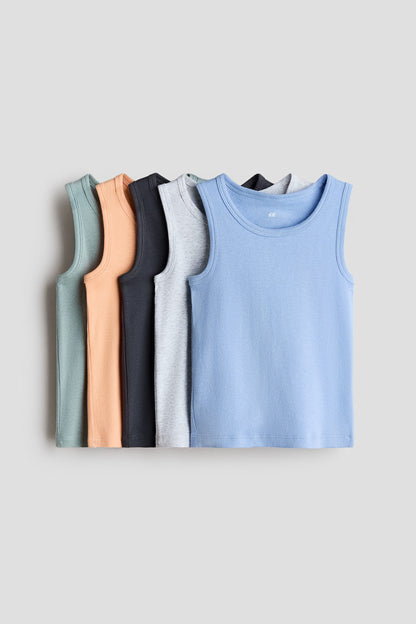 5-pack cotton vest tops - Light Blue Dark Grey / 4-6 Years