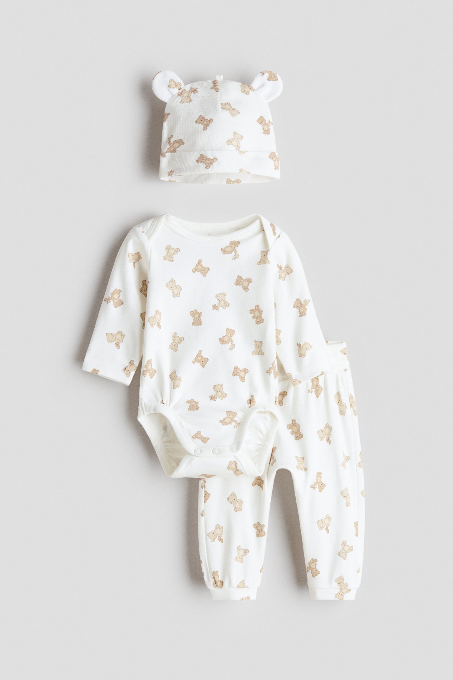 3-piece cotton set - White Teddy Bears 0 / 1-2 Months