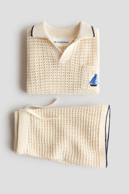 2-piece hole-knit cotton set